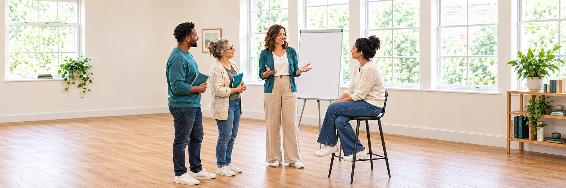Care workers taking part in a small-group training workshop.